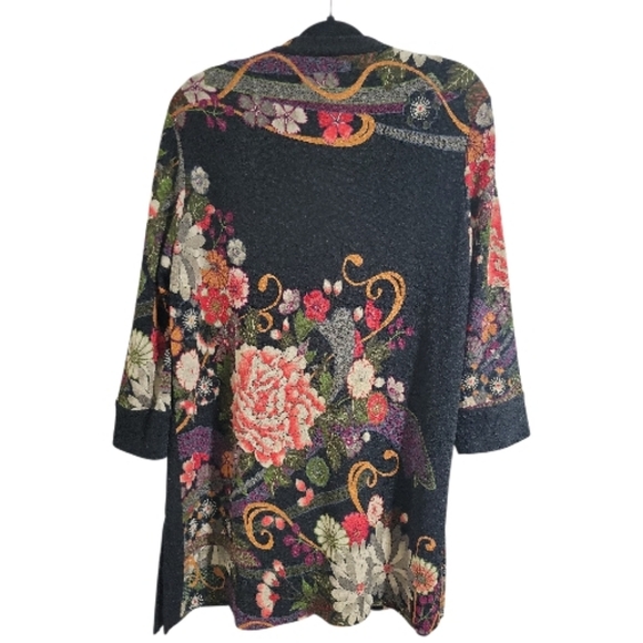 Draper's & Damon's Floral Mandarin Duster Coat Size XL Textured Long Sleeve - Picture 2 of 12